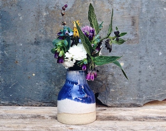 Ceramic bud vase, small blue vase, handmade pottery