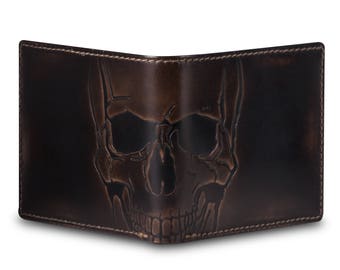SKULL BIFOLD Embossed Men's Leather Wallet • PERSONALIZED Mens Wallet • Gifts for Men • Best Men's Wallet