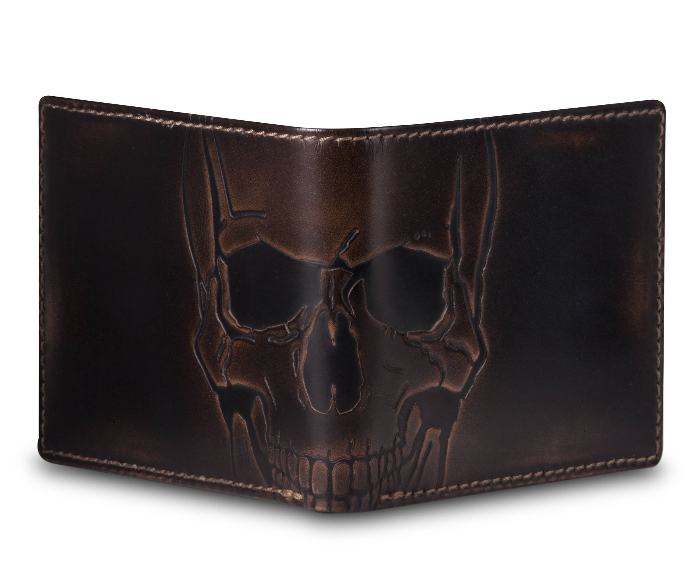 SKULL BIFOLD Embossed Men's Leather Wallet PERSONALIZED