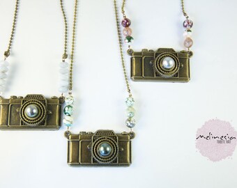 Sautoir Pendentif appareil photo et perle de Tahiti