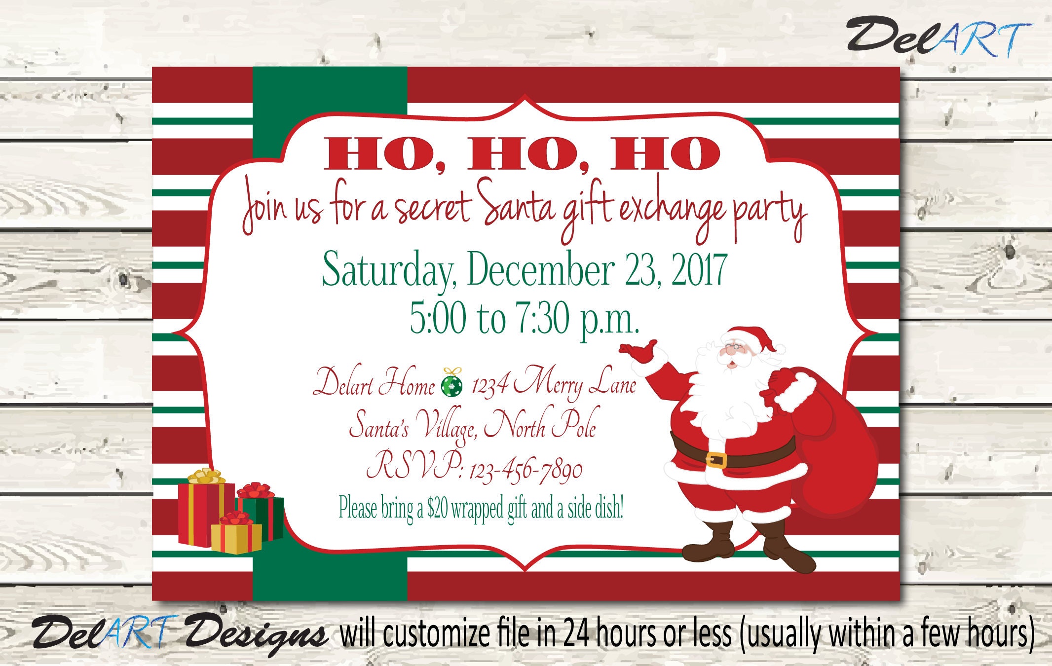 Santa Claus Party invite or save the date Secret gift