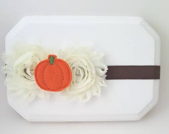 Autumn Headband,Fall Baby Headband,Pumpkin Headband,Shabby Chic Headband,Brown Headband,Ivory Headband,Orange Headband,Newborn Headband