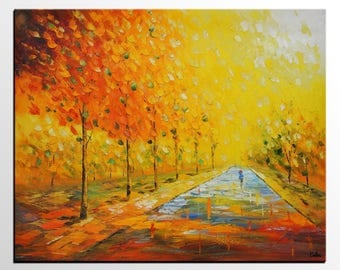 Abstract Art, Autumn Tree, Large Oil Painting, Abstract Landscape Painting, Large Art, Canvas Art, Original Painting, Living Room Wall Art