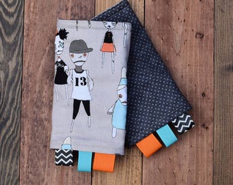 Zombies Reversible Drool Pads, Teething Pads, Strap Covers, Baby Wearing, Baby Carrier, Zombie Kinderpack Strap Cover, Orange Houndstooth