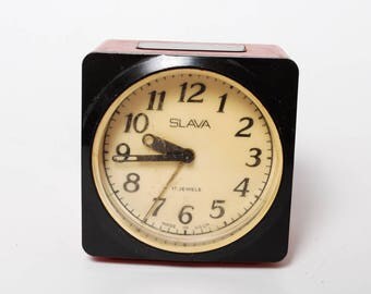 Vintage alarm clock Slava, plastic case, made in USSR