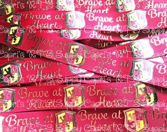 7/8" Wizard Inspired Grosgrain Ribbon Brave At Heart Scarlet US Designer Ribbon