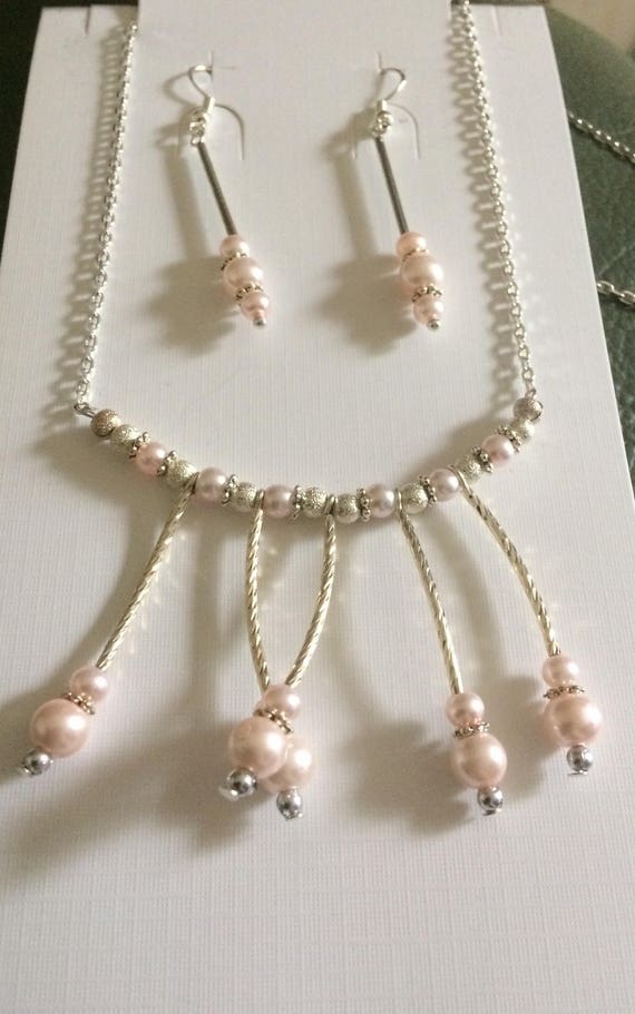 Faux Pearl Sterling Silver Necklace & Earrings Set