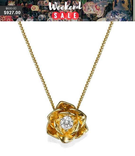 14k Yellow Gold Pendant Necklace Flower Pendant Rose