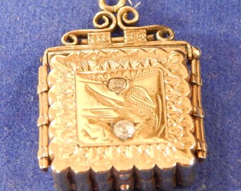 1890s Engraved EDWARDIAN Ornate 14K Rolled-Gold Book-Style Pendant Locket with Stone-Studded Face