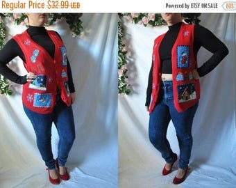 SALE Vintage 90s Tacky Christmas Sweater Vest Ugly Christmas Party Quirky Holiday Vest Knit Christmas Sweater Vintage Ugly Eccentric Xmas Ve