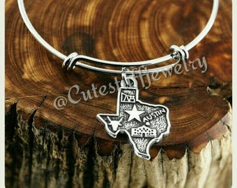 Texas Girl Bracelet, Texan Bracelet, State of Texas Bracelet, State of Texas Bangle, Handmade TX Bracelet, TX Bangle, Handmade Texas Jewelry