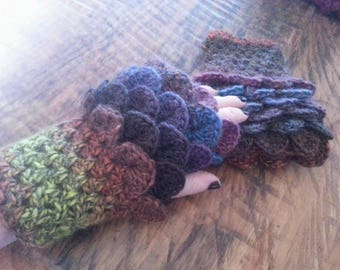 Dragon Scale Gloves, Fingerless Gloves, Crochet Gloves, Hand Warmers, Woolen Gloves, Ladies Gloves, Mother of Dragons, Fantasy, Festival