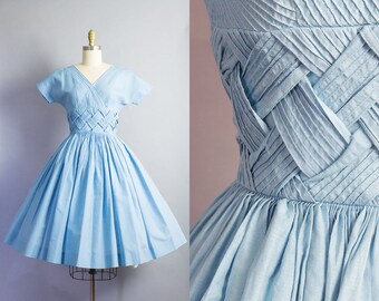 1950s Lattice Waist Dress/ XS (34B/23W)