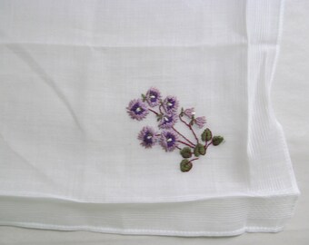 Vintage Embroidered Floral Handkerchief