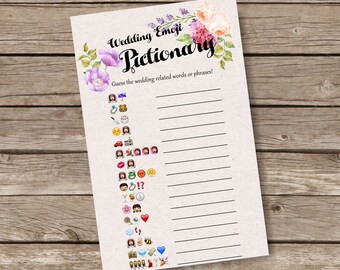 bridal shower emoji, fun shower games, emoji pictionary, bridal shower games, watercolour floral bridal shower, wedding printable game br39
