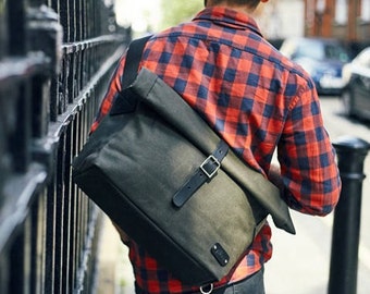 Messenger Bag / Canvas Messenger Bag / Cycle Bag / Bike Bag / Men's Messenger / Laptop Messenger / Roll Messenger / Flap Messenger / Green