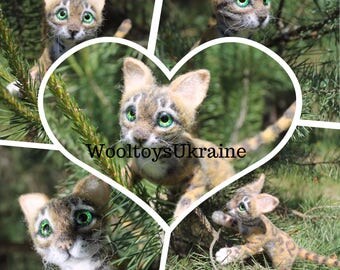 Bengal cat lover gift birthday sculpture Needle felted animal toys kitten dolls and miniatures figurines gift for her sister, Mom ,girls