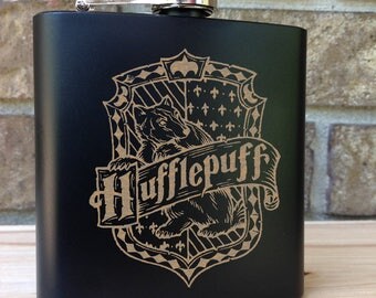 Hufflepuff House Coat of Arms - Harry Potter Themed Engraved Single Flask - Wedding Gift - Bridal Gift - Grooms Gift - Birthday Gift - USA