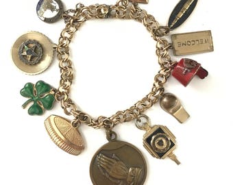 Beautiful Vintage Gold Filled Charm Bracelet // Elco Charm Bracelet // Gold Filled Charms Fobs