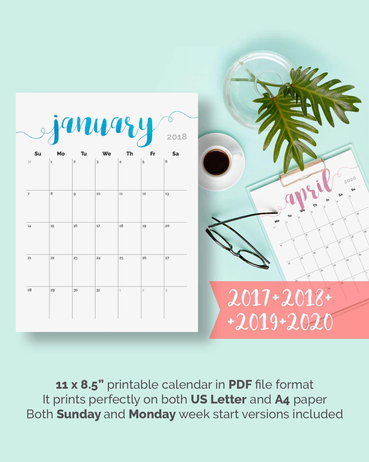 2018 Calendar PRINTABLE Desk Calendar Planner Monthly Pages