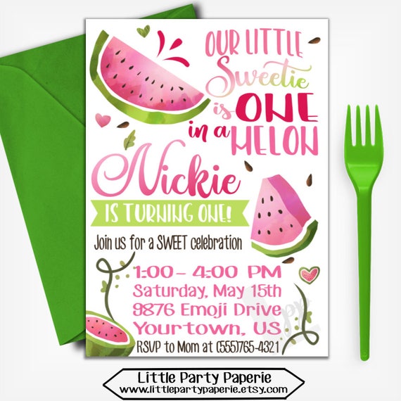 Download Watermelon Birthday Invitation ONE in a Melon Birthday