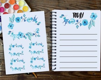 Blue Flower Sticker, Flower Border Sticker, Floral Sticker, Decorative Sticker, Bullet Journal Flower, Bullet journal Decorative Sticker