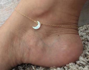 Opal Moon anklet Crescent Moon anklet Foot Jewelry Beach Jewelry Ankle Bracelet Moon Anklet Creacent Anklet For Her Womens Anklet Half Moon