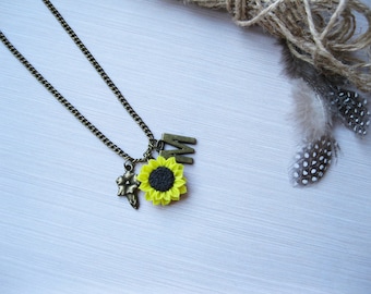 Best selling items Sister birthday gift-for-mom Custom charm necklace with initials charms Flower charm necklace Yellow sunflower necklace