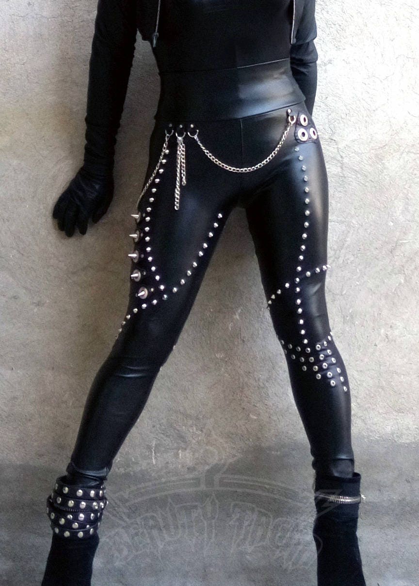 Studded Faux Leather Leggings Heavy Metal Fashion Studded