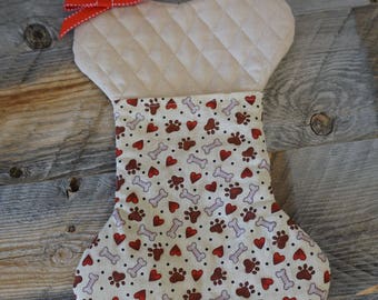 Dog Christmas Stocking ~ Bone Shape ~ Holiday Treat Pocket