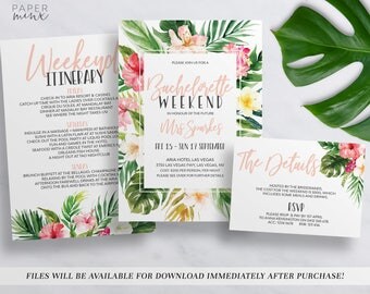 Printable Tropical Bachelorette Weekend Invitation | Bachelorette Itinerary Template | Editable | Hens Weekend | Hens Party | Tropical Palm