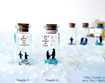 You are my penguin. I found my penguin. I love you. Love Card. Couple penguin. Tiny message in a bottle. Personalised Gift. Funny Love Card
