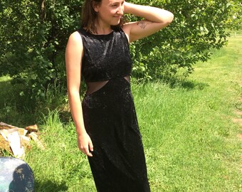 Vintage 1980s // Crushed Velvet Dress // Black Dress // Party Dress