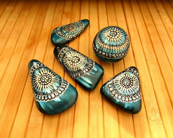 Mandala stones, mandala art, boho decor dorm, boho turquoise decor, boho teal decor, bohemian decor, boho decorations, mandala decor