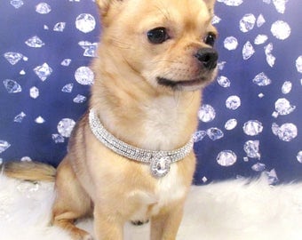 Jewels4Pets dog necklace "Angel" size S, 9.8-12 inch adjustable dog collar strass silver rhinestone bling dog jewelry gift for pet Chihuahua