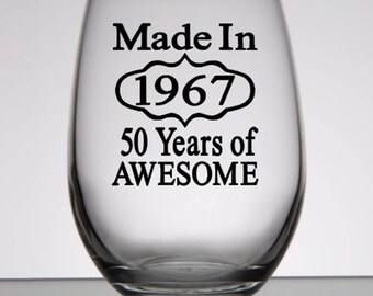 Birthday Wine Glass, Birthday Gift for Women, Mans Birthday, 50th Birthday Gift, Birthday Gift Idea, Adult Birthday Party, 50th Party Favors