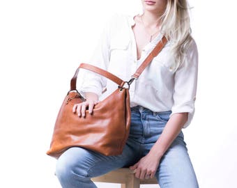 Crossbody Leather Hobo Bag, Crossbody Hobo, Cognac Hobo Bag