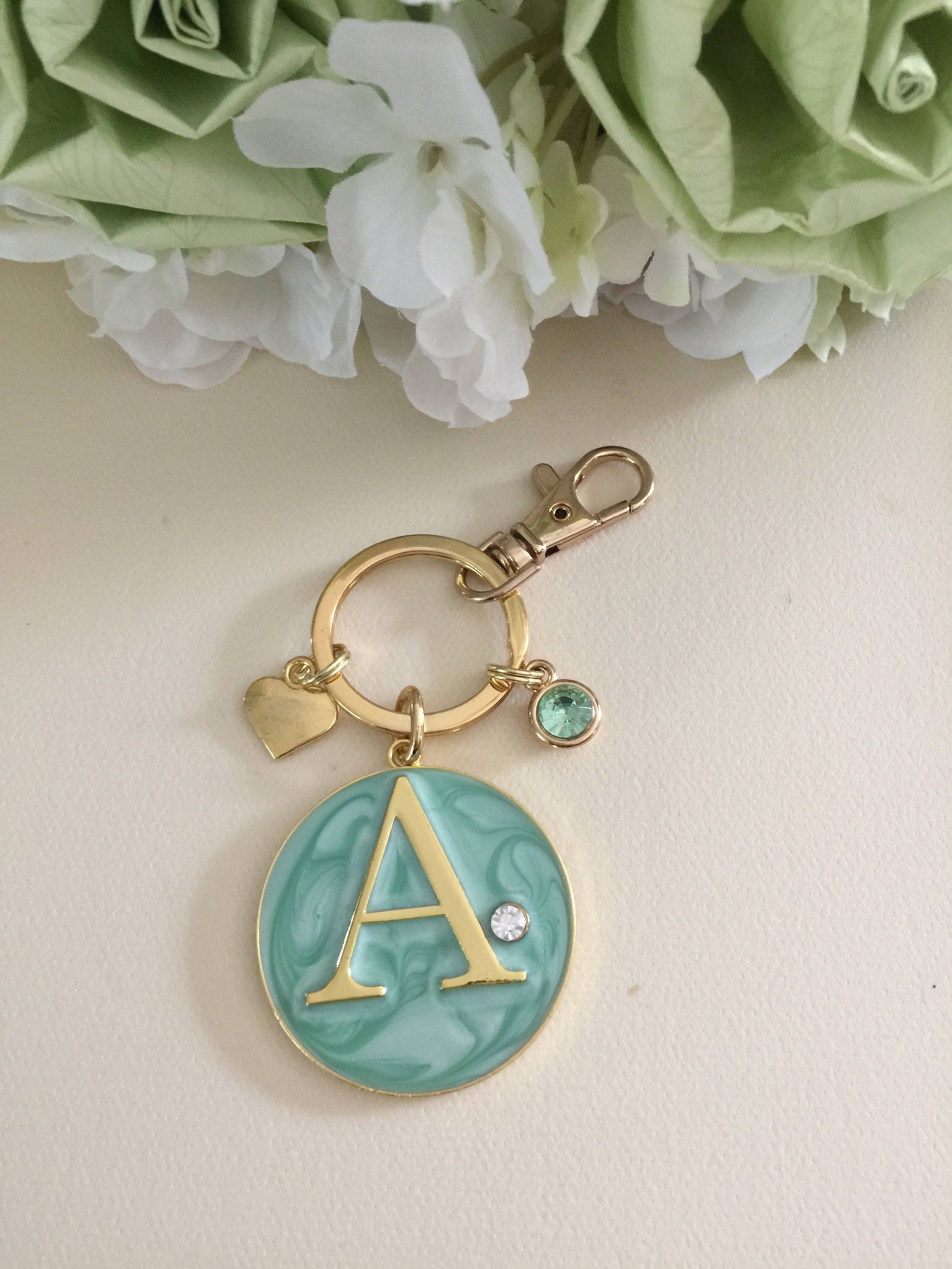 Letter A Initial Key Chain with Birthstone of Your