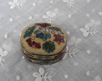 Miniature Pill Box with Cloisonne and Enamel Decoration. Vintage Trinket Box