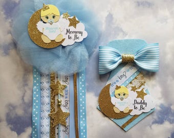 Heaven Sent Baby Shower Corsage/ Heaven Sent Theme/ Mommy To Be Pin/ Daddy To Be Pin/ Grandma & Grandpa Pin/ Heaven Sent Baby Shower/ Boy