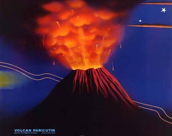 Mexico Travel Poster - Vintage Travel Print Art - Home Decor - Paricutin Volcano