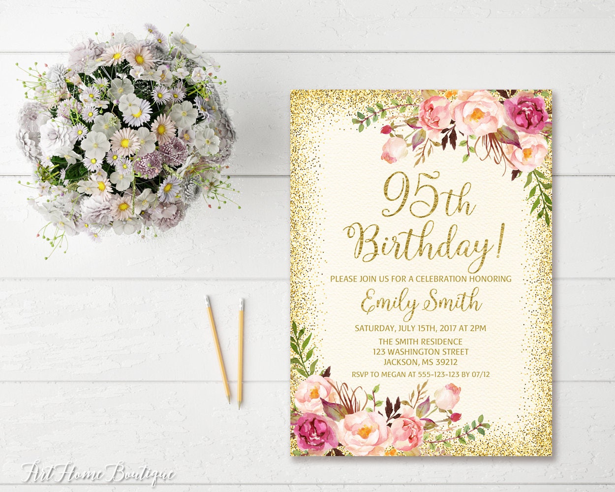 95th Birthday Invitation Any Age Women Birthday Invitation