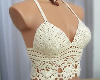 Crochet halter top, crochet bikini pattern, crochet swimwear, beachwear, summer fashion, crochet halter bikini, crocheted bikini, white top
