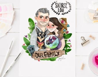 Custom portrait watercolour, fathers day, couples portrait, wedding gift, family portrait, anniversary gift, engagement gift, gift family