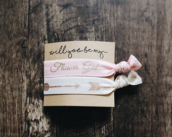 Will You Be My| 2 Pack | Flower Girl Proposal | Elastic Hair Ties | Flower Gift Gift | Be My Flower Girl | Bridesmaid Card