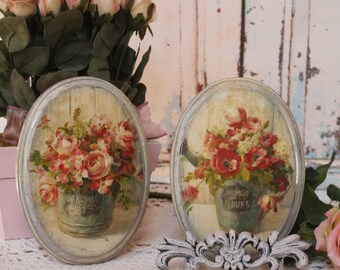 A set of 2 "Fleurs" ~ Shabby Chic ~ French Country Cottage style ~ Wall Decor Sign