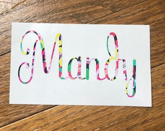 Lilly Pulitzer Inspired Name, Personalized Decal for Car, Yeti, Computer, Planner or notebooks. Custom Lilly Inspired Name Decal, Preppy