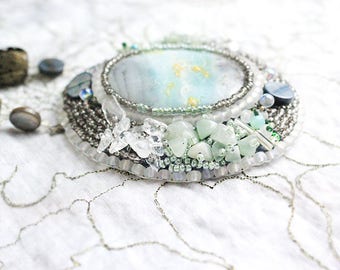 river necklace green gray jewelry beaded necklace jade painted jewelry fish necklace OOAK necklace grandma gifts mother stone jewelry BJ10