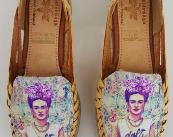 Frida Kahlo Women's leather sandals. Mexican huarache sandals.
