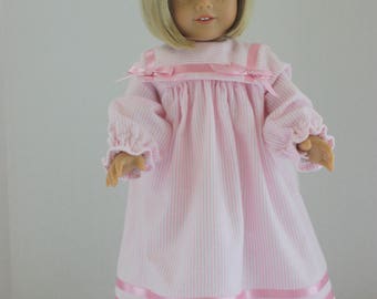 Pink pinstripe flannel nightgown, American Girl flannel nightgown, Fits 18 inch American Girl
